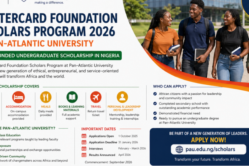 Mastercard Foundation Scholars Program 2026 at Pan-Atlantic University — Fully Funded Undergraduate Scholarship in Nigeria
