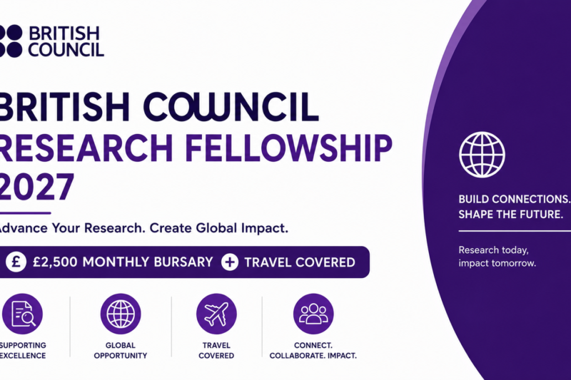 British Council Research Fellowship 2027 — £2,500 Monthly Bursary + Travel Covered