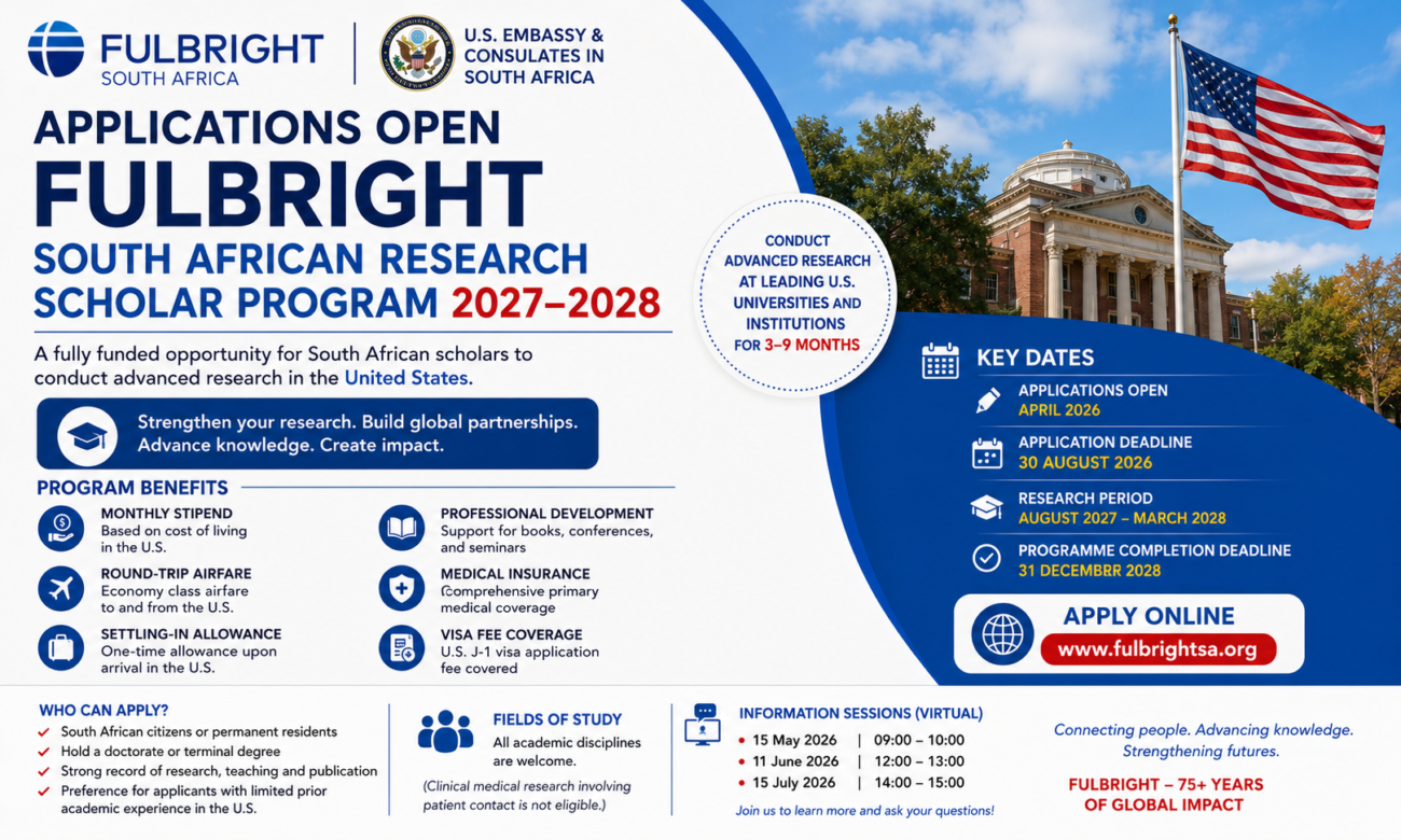 Applications Open: Fulbright South African Research Scholar Program 2027–2028