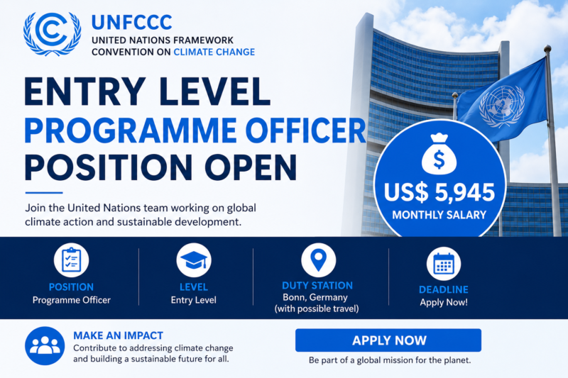 UNFCCC Entry Level Programme Officer Position Open | US$5,945 Monthly Salary