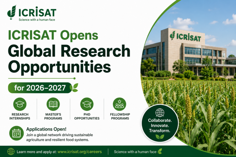 ICRISAT Opens Global Research Internships, Master’s, PhD and Fellowship Opportunities for 2026–2027