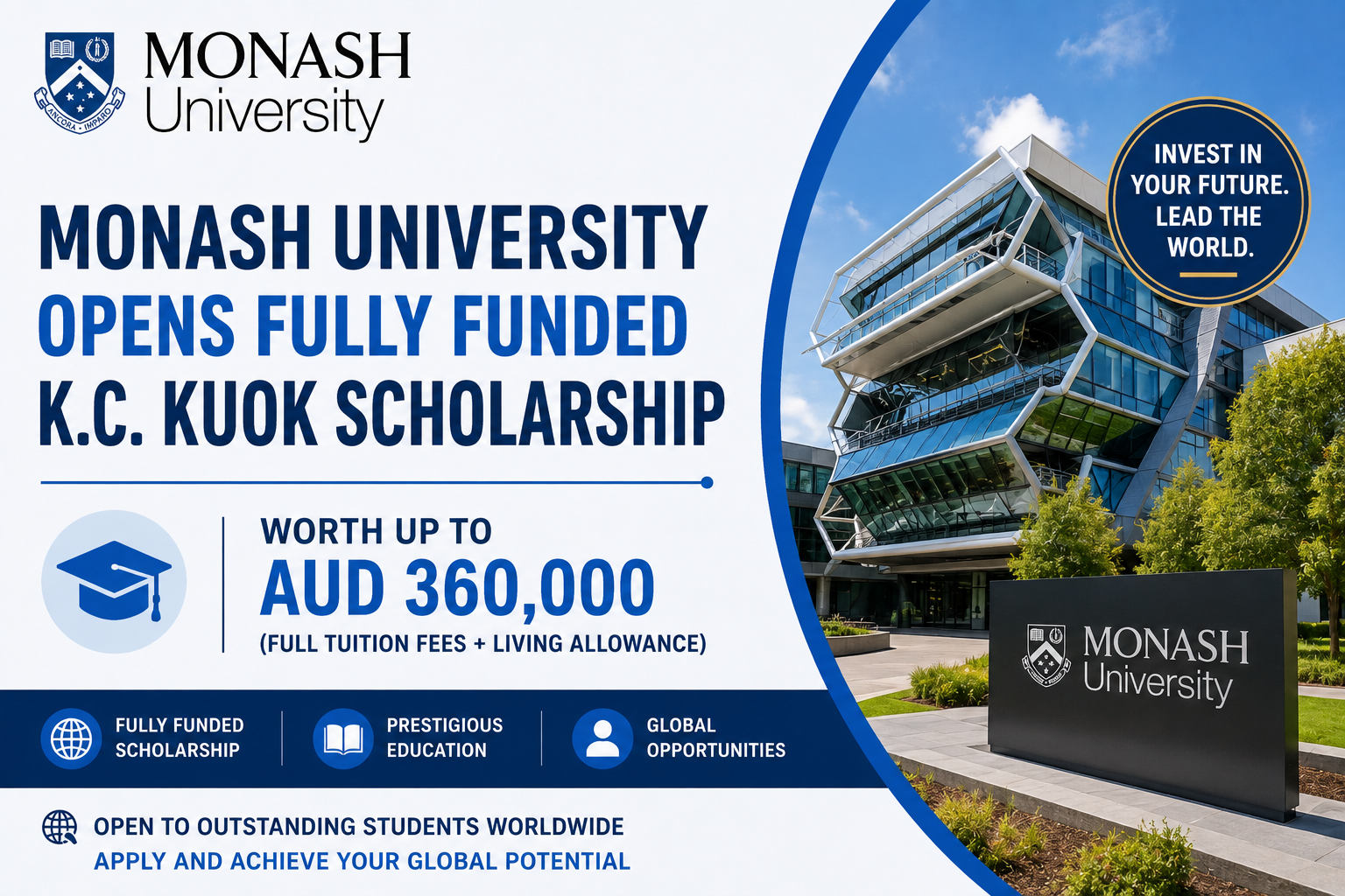 Monash University Opens Fully Funded K.C. Kuok Scholarship Worth Up to AUD 360,000