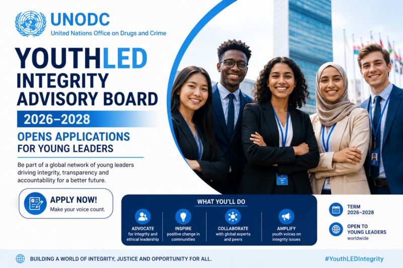 UNODC YouthLED Integrity Advisory Board 2026–2028 Opens Applications for Young Leaders