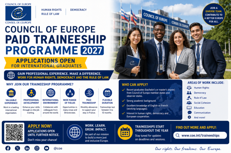 Council of Europe Paid Traineeship Programme 2027: Applications Open for International Graduates